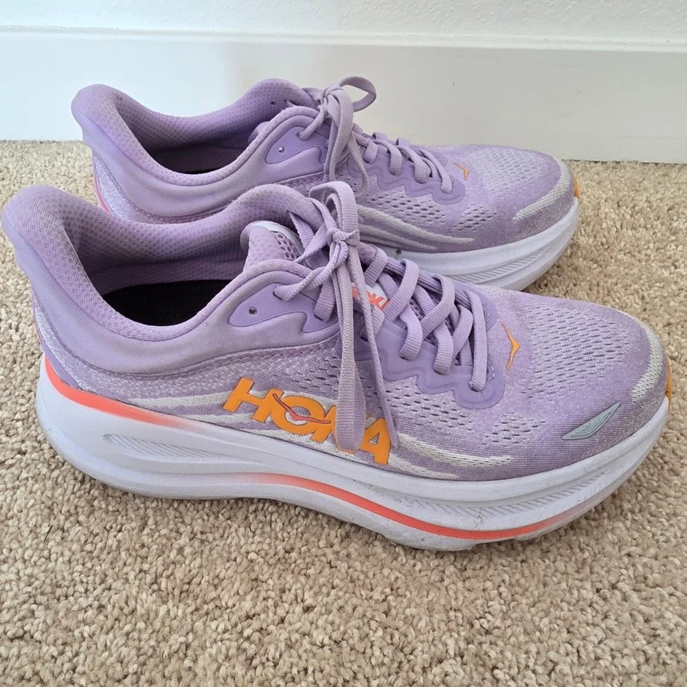 HOKA Bondi 9 Womens Running Shoes Purple Lavender Orange 1162012 AGH Size 9B